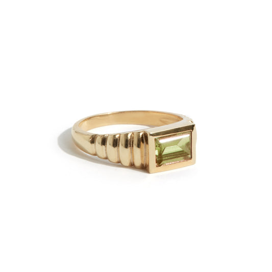 BAGUETTE ART DECO GREEN RING IN GOLD